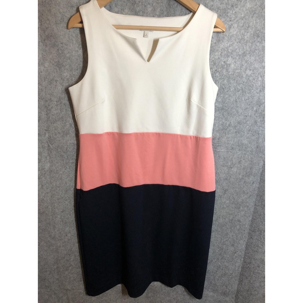 Talbots Dress Womens 10 Multicolor Colorblock Sleeveless Sheath Knit Knee Length